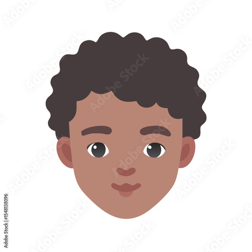 Mixed-Race Teen with Curly Hair Flat Vector Icon 

