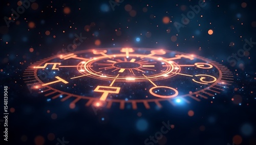 ancient astronomical Zodiac symbol Wheel in Deep Space	
