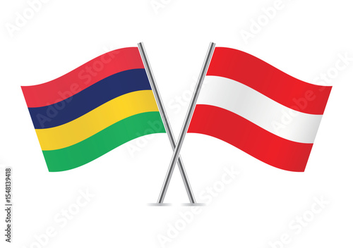Free Download Mauritius and Austria crossed flags. Mauritian and Austrian flags on a white background. Vector icon set. Vector illustration. - GFXLoad