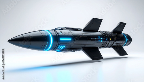 Futuristic sci-fi 3D missile icon, glowing blue accents, matte black surface, cyberpu
