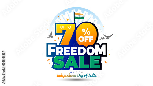 Freedom sale, offer, deal, discount concept with Happy India Independence Day festival background.
