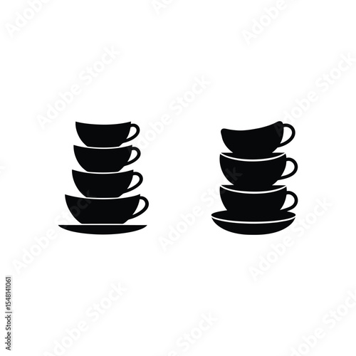 Vector art of stacks of cups and saucers isolated on white background