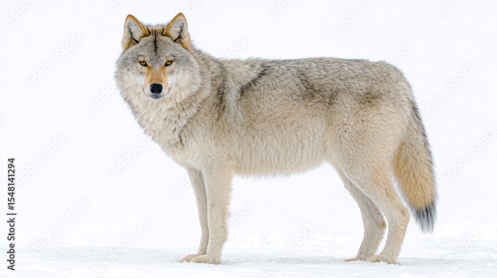Obraz premium Gray wolf standing in snow (1)
