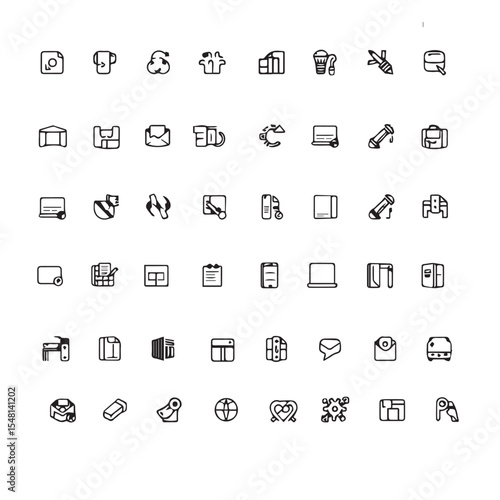 Collection of diverse black and white minimalist icons