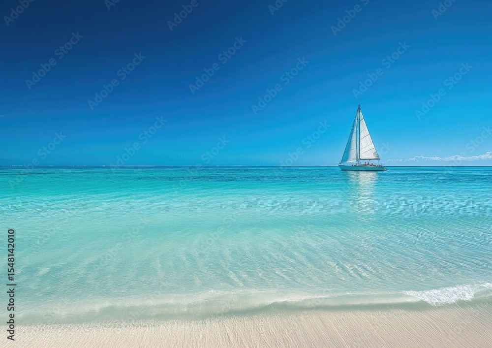 Fototapeta premium Calm turquoise ocean with sailboat