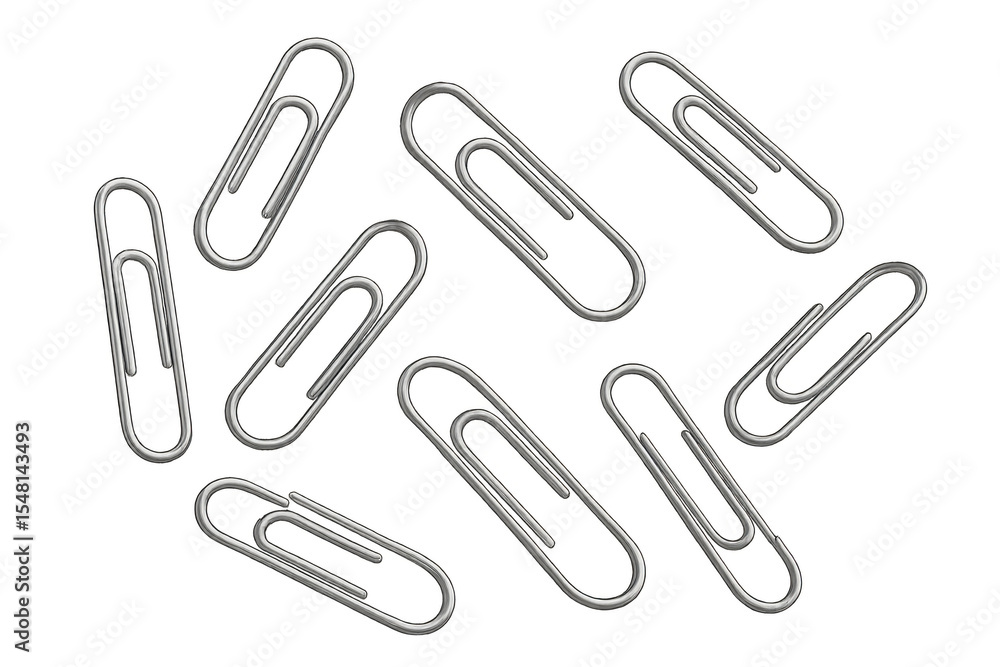 Pile of shiny metal paper clips isolated on a transparent background, office supply Pile of shiny metal paper clips isolated on a transparent background, office supply