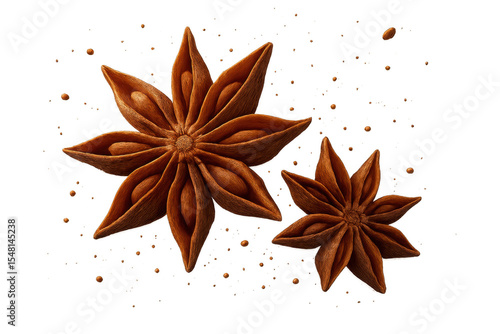 Fototapeta Naklejka Na Ścianę i Meble -  Aromatic star anise spice isolated on transparent background, warm brown color