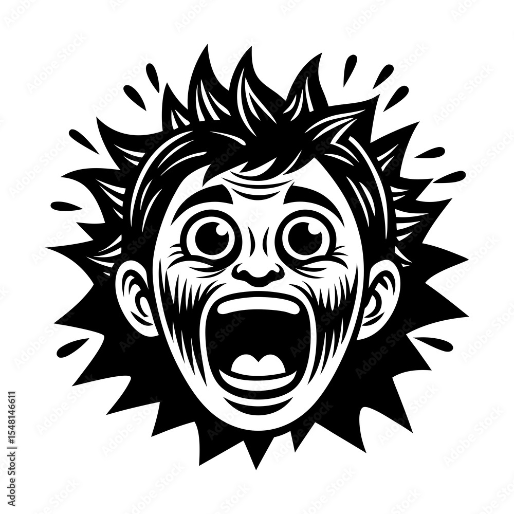 Illustration of a screaming man face with horror expression for panic attack and fear concept art Illustration of a screaming man face with horror expression for panic attack and fear concept art
