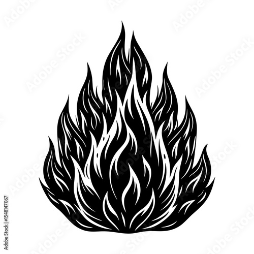 Black and white flame illustration vector design for fire element graphic design and tattoo art design