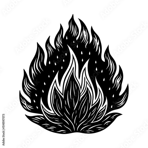 Download black and white fire flames vector illustration burning hot fire design element graphic art image