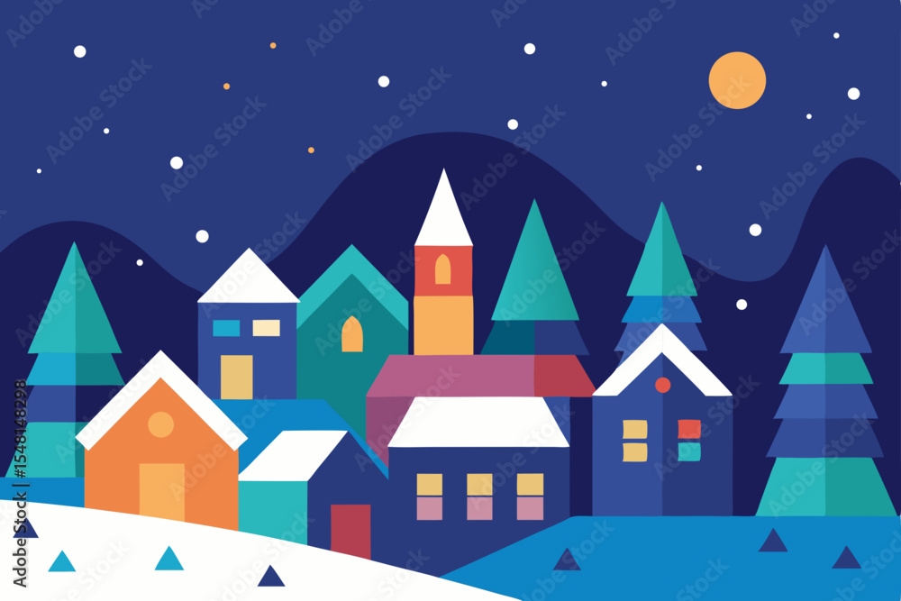 Fototapeta premium winter landscape with houses