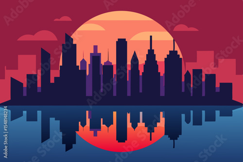 city skyline at sunset