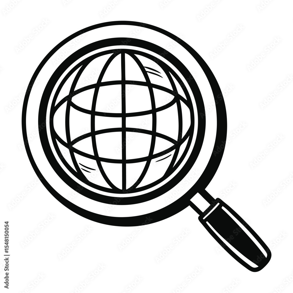 Vector art of magnifying glass over a globe vector Vector art of magnifying glass over a globe vector
