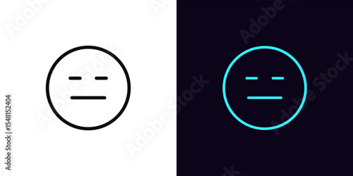 Outline expressionless emoji icon, with editable stroke. Emoticon with doubt face, emotionless emoji. Straight face, expression less, poker face, distrust emotion, mistrust emoticon. Vector icon