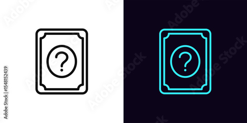 Outline quiz card icon, with editable stroke. Play card with question mark, guessing game icon. Quiz time, trivia game show, tarot card, guess answer, questionnaire, quiz competition. Vector icon