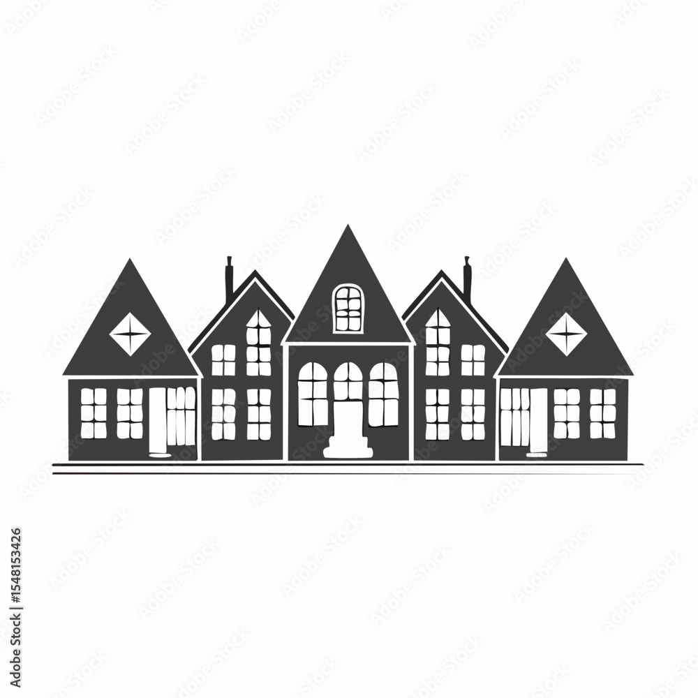 Black and White Illustration of a Classic House Black and White Illustration of a Classic House
