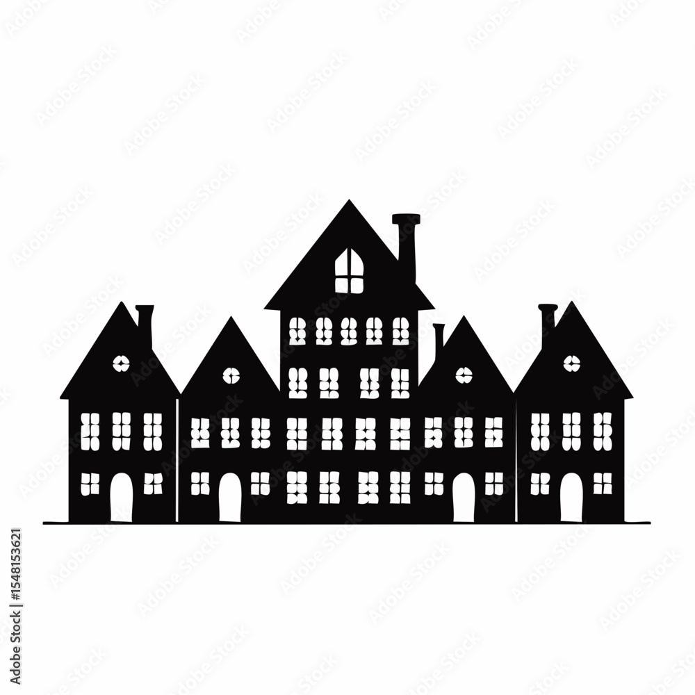Black and White Silhouette of a Row of Townhouses Black and White Silhouette of a Row of Townhouses