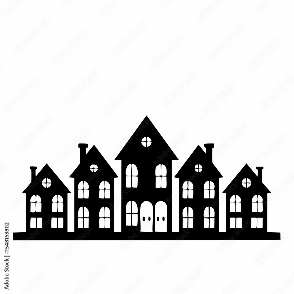 Black And White Silhouette Of Houses Row Black And White Silhouette Of Houses Row