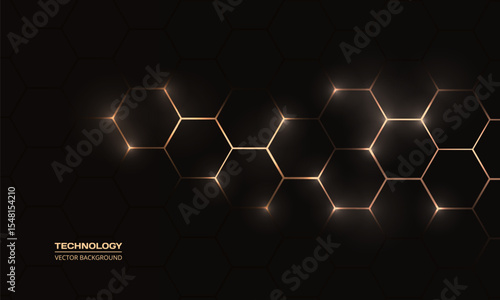 Black and gold hexagonal technology abstract background with honeycombs. Vector illustration