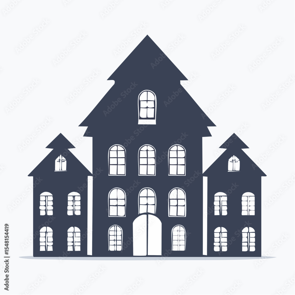 Dark Gray Silhouetted Three Story House Illustration Dark Gray Silhouetted Three Story House Illustration