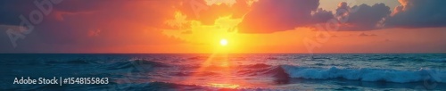 A vibrant sunrise over a tranquil ocean, radiating warmth and serenity, evoking feelings of joy and peace Perfect for themes of optimism, well-being, and positive energy , feel good, uplifting