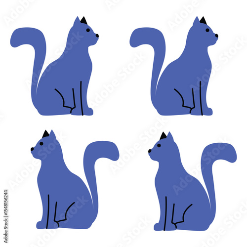Minimal Blue Cartoon Cat Pattern – Vector Illustration for Kids, Fabric, and Digital Design