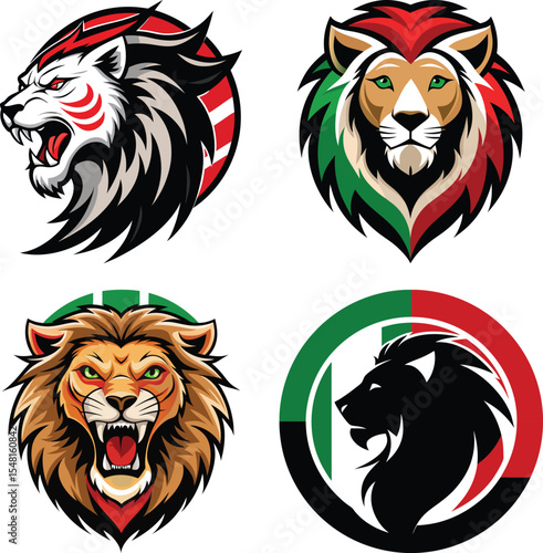 Set of Animals head and face vector tiger lion fox owl color USA UK CANADA Color on a white background