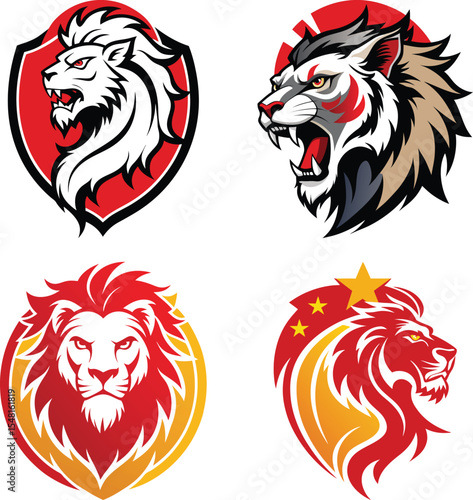 Set of Animals head and face vector tiger lion fox owl color USA UK CANADA Color on a white background