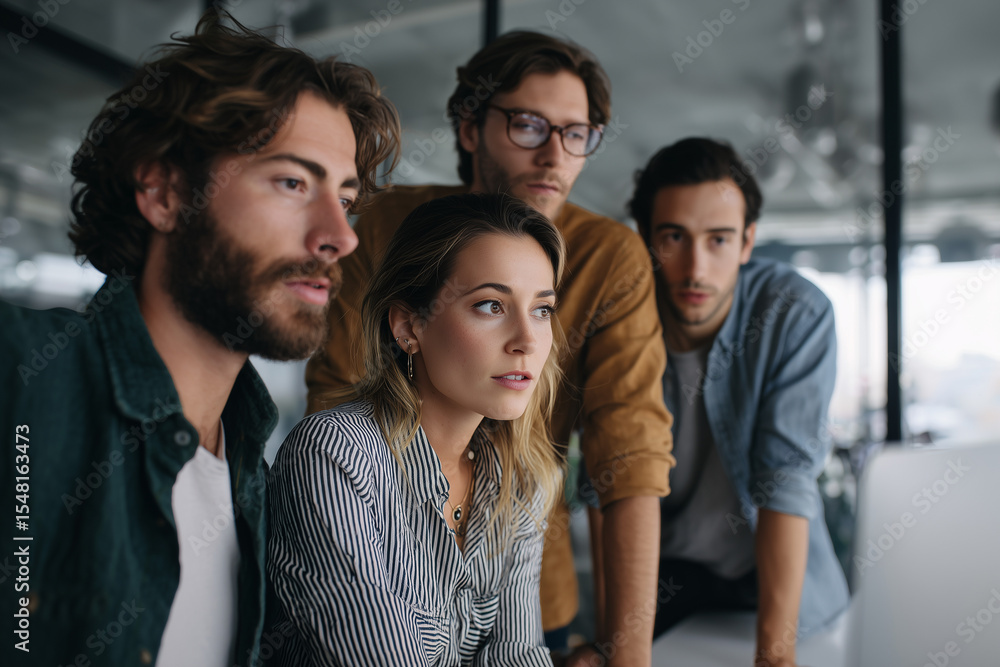 Fototapeta premium Group of Young Adults Working Together in a Modern Office Space