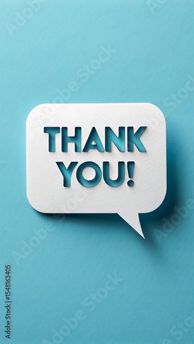White paper speech bubble with teal Thank You message on blue background