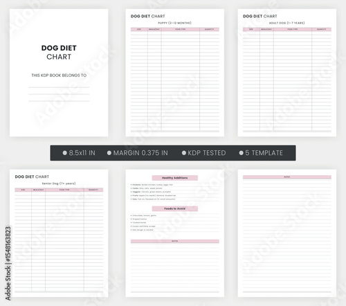 Dog Diet Chart, Puppy, Adult Dog, Senior Dog, Pet Care Sheet Printable