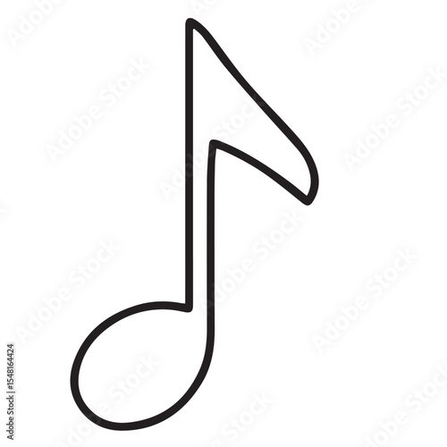 A bold black outline vector of a musical note, combining a solid black head with a flowing white tail, conveying music or sound.
