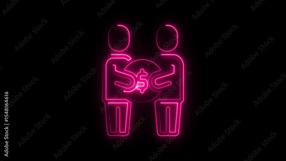 Neon Icon of Currency Exchange Between Two People Neon Icon of Currency Exchange Between Two People