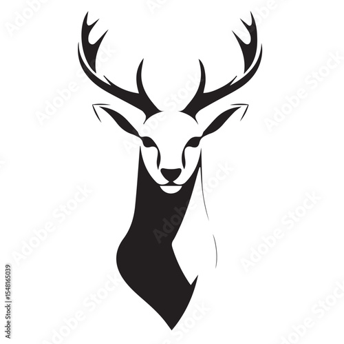 Black and white vector illustration of a deer head with prominent antlers, symbolizing nature, grace, and masculinity.