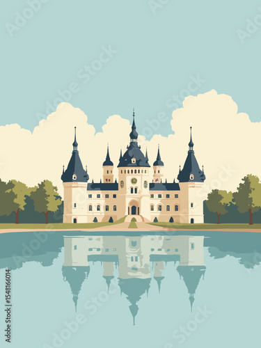 Schwerin, Germany - Schwerin Castle, State Museum, Mecklenburgisches Staatstheater in castle gold, lake blue, museum white, and baroque beige