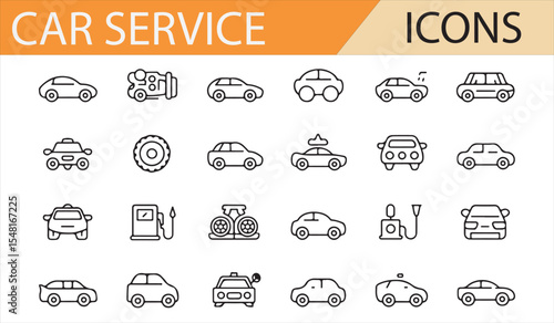Auto Service and Maintenance Icons for Workshop, Garage, and Repair Design
