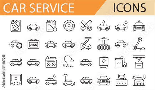 Car Maintenance and Repair Icon Set for Garage, Service Center, and Automotive Projects