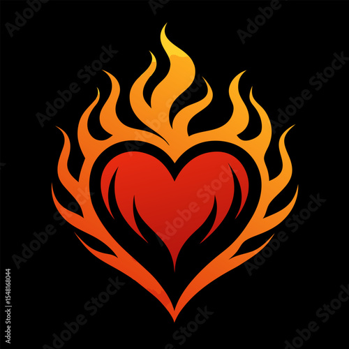 "Flaming heart shape silhouette"
black background