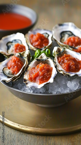 Delicious Oysters with Spicy Sauce: Gourmet Seafood Appetizer