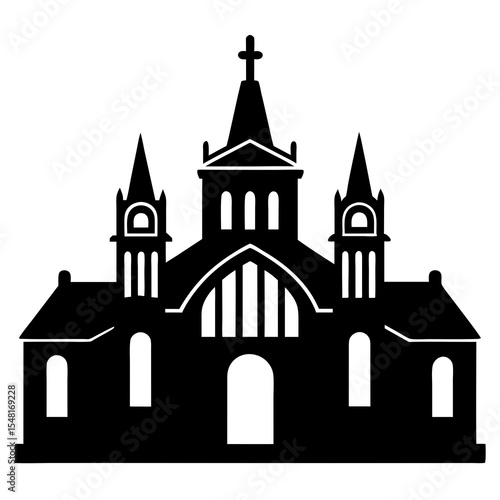 Wallpaper Mural Isolated black silhouette of a church on white background Torontodigital.ca