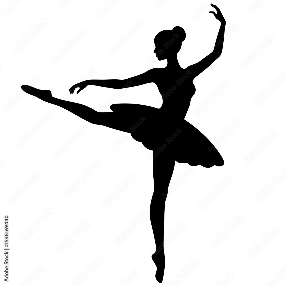 Obraz premium A ballerina silhouette is gracefully dancing isolated on white background