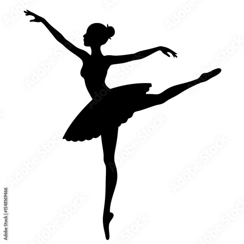 A ballerina silhouette is gracefully dancing isolated on white background