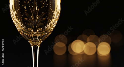 Elegant Crystal Champagne Flute with Sparkling Wine Festive Bokeh Background