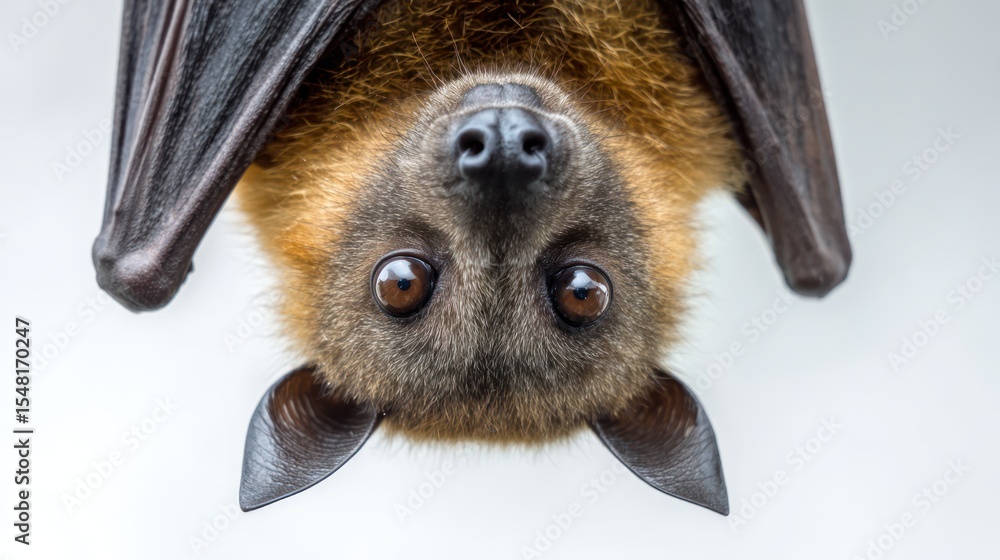 Obraz premium Close-up of a bat hanging upside down