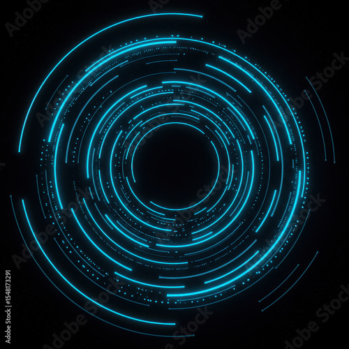 Futuristic abstract design with neon blue circular element. modern tech graphic with dynamic hud interface feel, perfect for sci fi, cyber, and data visualization
