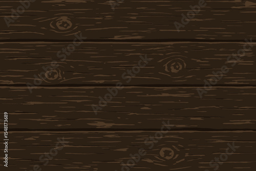Rustic weathered old wood texture. Distressed dark brown wooden planks background. Vintage timber wall or floor surface. Grunge paneling pattern. Vector cartoon illustration.