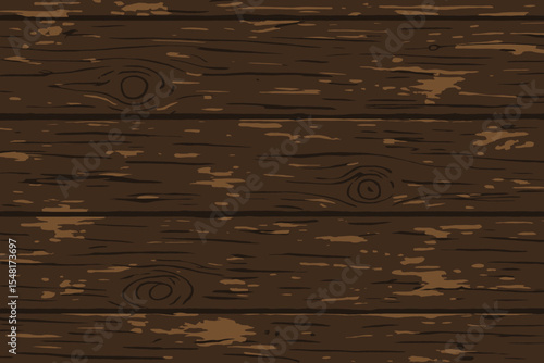 Weathered dark brown wooden texture seamless pattern. Vector cartoon illustration of old rustic timber planks. Distressed grunge wood grain background for wall or floor design.