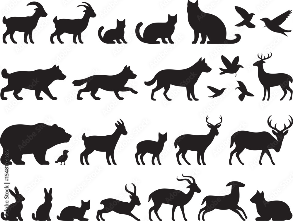Fototapeta premium Diverse Animal Silhouettes Vector Collection