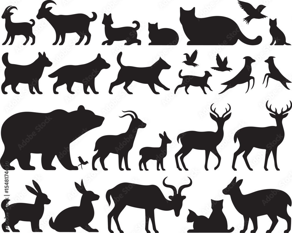 Obraz premium Diverse Animal Silhouettes Vector Collection