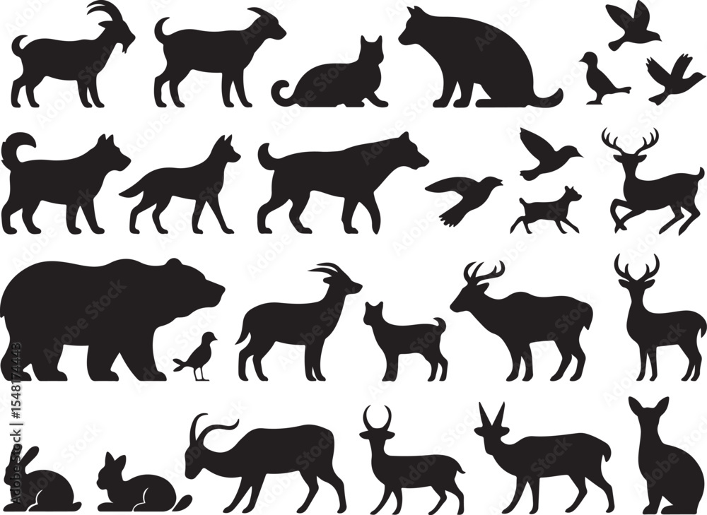 Fototapeta premium Diverse Animal Silhouettes Vector Collection